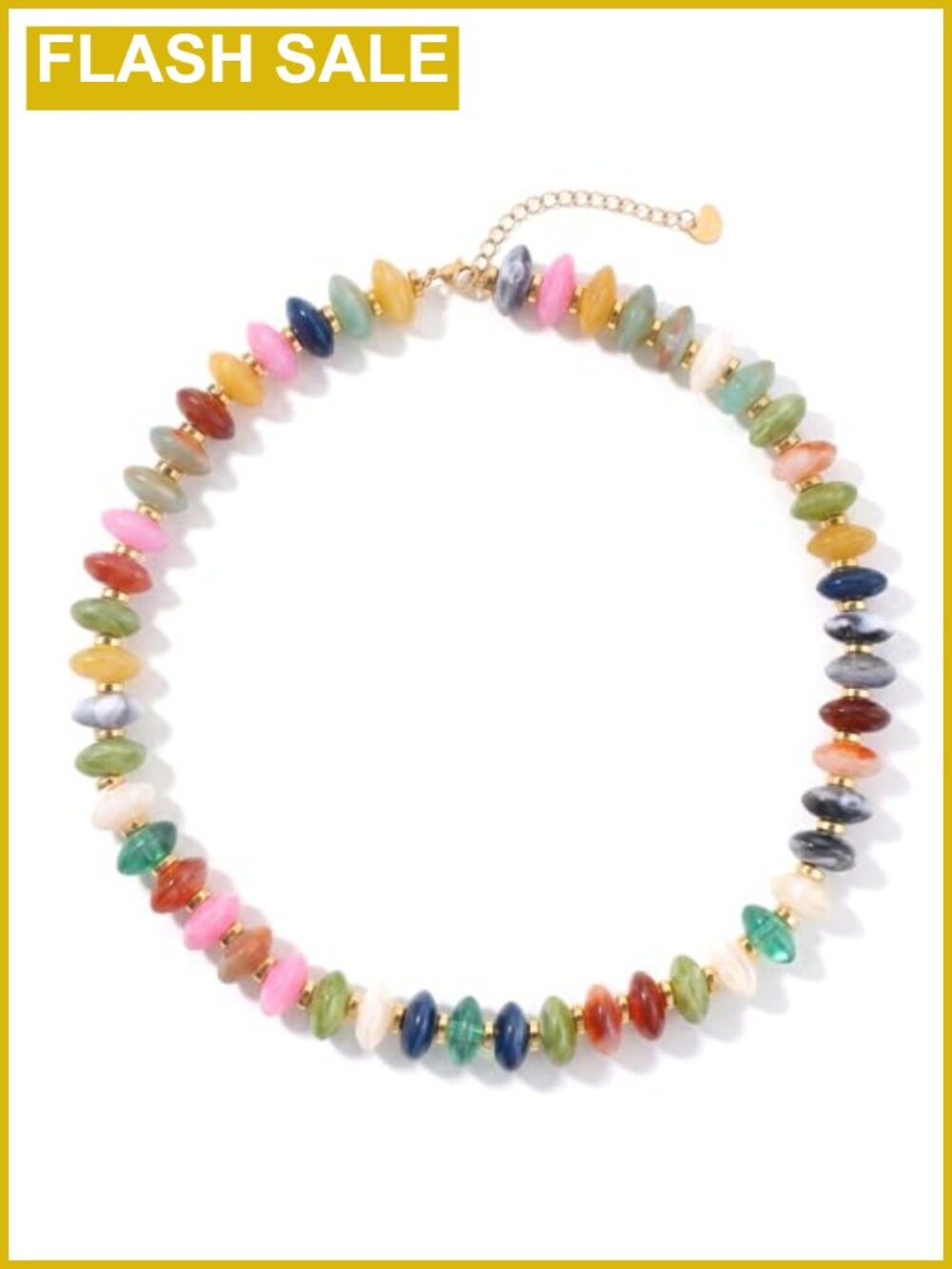Beaded Choker Necklace Acrylic Alloy 17in Adjustable Women's Boho Jewelry